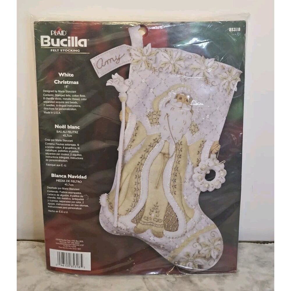 New Plaid Bucilla White Christmas 18" Felt Stocking Kit 85318 Holiday Decor